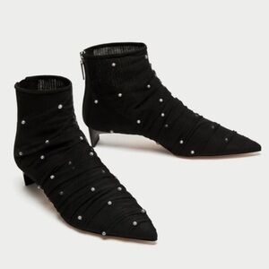 Zara Mesh Pearl Pointed Kitten Heels